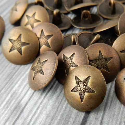 Star Button, Antique Brass Metal Button, 15mm Qty 4 Texas Star Brass Buttons, Great Leather Wrap Clasps Clothing Buttons