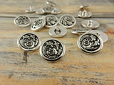 CZECH FLOWER Button Tierracast Buttons, Qty 4, Antique Silver Round Metal Shank Button, Great for Leather Wraps or Focal Clasps