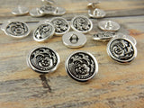 CZECH FLOWER Button Tierracast Buttons, Qty 4, Antique Silver Round Metal Shank Button, Great for Leather Wraps or Focal Clasps