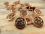 CZECH FLOWER Button Tierracast Buttons, Qty 4, Antique Copper Round Metal Shank Button, Great for Leather Wraps or Focal Clasps