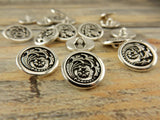 CZECH FLOWER Button Tierracast Buttons, Qty 4, Antique Silver Round Metal Shank Button, Great for Leather Wraps or Focal Clasps