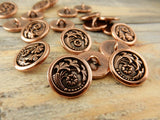 CZECH FLOWER Button Tierracast Buttons, Qty 4, Antique Copper Round Metal Shank Button, Great for Leather Wraps or Focal Clasps