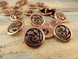 CZECH FLOWER Button Tierracast Buttons, Qty 4, Antique Copper Round Metal Shank Button, Great for Leather Wraps or Focal Clasps - LakiKaiSupply