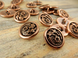 CZECH FLOWER Button Tierracast Buttons, Qty 4, Antique Copper Round Metal Shank Button, Great for Leather Wraps or Focal Clasps