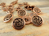 CZECH FLOWER Button Tierracast Buttons, Qty 4, Antique Copper Round Metal Shank Button, Great for Leather Wraps or Focal Clasps - LakiKaiSupply