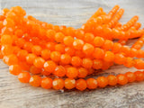 OPAL ORANGE 6mm Faceted Round Glass Beads /Czech Glass /Qty 25 or 50 Faceted Fire Polished Translucent Orange /Fall Halloween Color