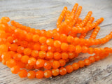 OPAL ORANGE 6mm Faceted Round Glass Beads /Czech Glass /Qty 25 or 50 Faceted Fire Polished Translucent Orange /Fall Halloween Color