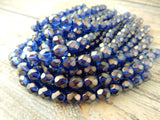 HALO ULTRAMARINE 6mm Faceted Round Czech Glass Beads Qty 25 or 50 Fire Polished /Gorgeous Deep Blue with Soft Shimmery Gold Highlights