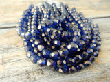 HALO ULTRAMARINE 6mm Faceted Round Czech Glass Beads Qty 25 or 50 Fire Polished /Gorgeous Deep Blue with Soft Shimmery Gold Highlights