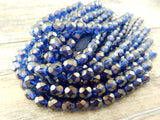 HALO ULTRAMARINE 6mm Faceted Round Czech Glass Beads Qty 25 or 50 Fire Polished /Gorgeous Deep Blue with Soft Shimmery Gold Highlights