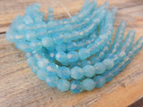 MILKY AQUAMARINE 6mm Round Beads /Faceted Czech Glass Beads Qty 25 or 50 Fire Polished /Gorgeous Milky Turquoise Blue