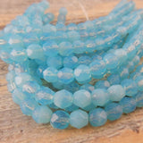 MILKY AQUAMARINE 6mm Round Beads /Faceted Czech Glass Beads Qty 25 or 50 Fire Polished /Gorgeous Milky Turquoise Blue