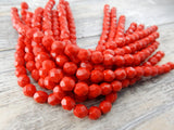 OPAQUE RED 6mm Faceted Round Czech Glass Beads/ Firepolished Red Glas Beads /Qty 25 or 50 Fire Polish Round /Gorgeous Rich Bright Red