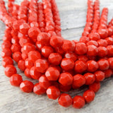 OPAQUE RED 6mm Faceted Round Czech Glass Beads/ Firepolished Red Glas Beads /Qty 25 or 50 Fire Polish Round /Gorgeous Rich Bright Red