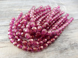 HALO MADDER ROSE 6mm Round Beads, Faceted Czech Glass Beads Qty 25 Fire Polished, Gorgeous Deep Rose Pink with Metallic Gold Finish