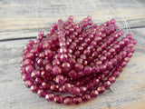 HALO MADDER ROSE 6mm Round Beads, Faceted Czech Glass Beads Qty 25 Fire Polished, Gorgeous Deep Rose Pink with Metallic Gold Finish