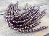 HALO REGAL 6mm Round Beads /Faceted Czech Glass Beads Qty 25 or 50 Fire Polished /Gorgeous Rich Purple with Metallic Gold Finish