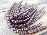 HALO REGAL 6mm Round Beads /Faceted Czech Glass Beads Qty 25 or 50 Fire Polished /Gorgeous Rich Purple with Metallic Gold Finish