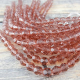 FRENCH ROSE 6mm Round Beads,  Faceted Czech Glass Beads Qty 25 or 50 Fire Polished, Beautiful Soft Tea Rose Pink