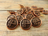 DRAGONFLY Button Tierracast Buttons / 17mm Antique Copper Qty 4 to 20 / Round Metal Buttons 5/8”/ Great for Leather Wraps or Focal Clasps