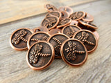 DRAGONFLY Button Tierracast Buttons / 17mm Antique Copper Qty 4 to 20 / Round Metal Buttons 5/8”/ Great for Leather Wraps or Focal Clasps