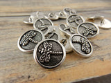 DRAGONFLY Buttons Tierracast Button 17mm Antique Silver Metal Button, Round Shank Back, Qty 4, Dragon Fly 5/8” Leather Wraps or Focal Clasps