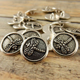 DRAGONFLY Buttons Tierracast Button 17mm Antique Silver Metal Button, Round Shank Back, Qty 4, Dragon Fly 5/8” Leather Wraps or Focal Clasps