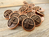 DRAGONFLY Button Tierracast Buttons / 17mm Antique Copper Qty 4 to 20 / Round Metal Buttons 5/8”/ Great for Leather Wraps or Focal Clasps