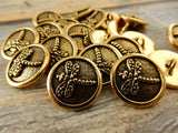 DRAGONFLY Buttons, Dragon Fly TierraCast Metal Buttons, Qty 4, Antique Gold 17mm Round Buttons, 5/8” Great for Leather Wraps or Focal Clasps