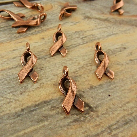 Awareness Ribbon Charms, Antique Copper, Tierracast, 17mm Cancer Awareness Drop Charms, Great Charm for Jewelry, Bracelet Wraps