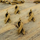 Awareness Ribbon Charms, Antique Brass, Tierracast, Cancer Awareness Drop Charms, Brass Ox Plated,Great Charm for Jewelry, Bracelet Wraps