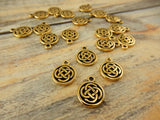 CELTIC KNOT Charms, Tierracast Antique Gold, 15mm Knotwork Drops, Qty 4 to 20, Irish Double Sided Bulk Celtic Charm