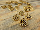 CELTIC KNOT Charms, Tierracast Antique Gold, 15mm Knotwork Drops, Qty 4 to 20, Irish Double Sided Bulk Celtic Charm