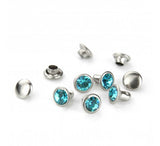 ImpressArt AQUAMARINE Crystal Rivets 6mm Czech Glass Snap Cap Rivets, Light Sapphire, Baby Blue Rhinestones Qty 5 for Metal and Leather