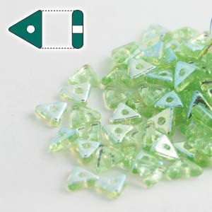 PERIDOT AB Tri Beads, Czech Glass Beads, Two Sided, Reversible, 4mm Sequin Beads, 5 Grams, Light Green Metallic AB Triangle Spacer Beads