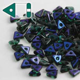 EMERALD AZURO Tri Beads, 4mm Czech Glass Beads 5 Grams, Reversible GREEN Metallic Triangle Beads, Sequin Spacer Beads