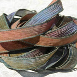 PAINTED DESERT Silk Ribbons Hand Dyed Sewn Watercolor Ribbons, 5 Silk Strings, Earthy Southwest Colors Great Silk Necklaces and Silk Wraps