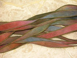 PAINTED DESERT Silk Ribbons Hand Dyed Sewn Watercolor Ribbons, 5 Silk Strings, Earthy Southwest Colors Great Silk Necklaces and Silk Wraps