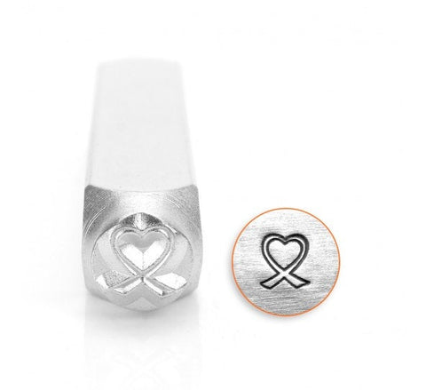 Heart Shaped Breast Cancer Ribbon Metal Stamp ImpressArt Design Stamp 6 mm Pink, Steel Stamp