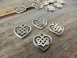 Celtic Heart Charms, Antique Silver, Tierracast, 14mm Double Sided Celtic Knot Heart Pendants, Tierra Cast, Small Heart Drops