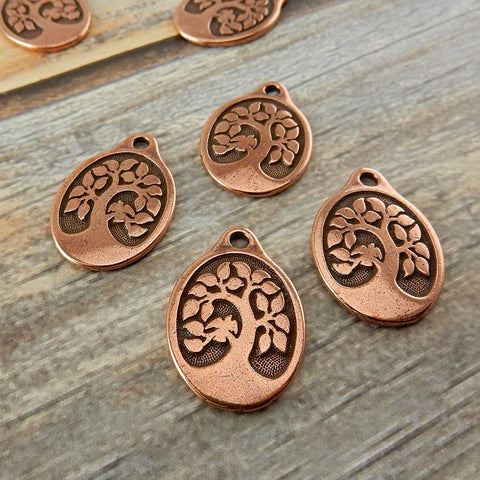 BIRD in a Tree PENDANTS, Tierracast, Antique Copper, 26mm Large Charms, Meditation Jewelry