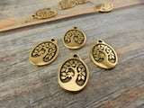 Bird in a Tree pendants by Tierracast in antique gold - 26mm tall large charm drops! Lovely for pendants - Double sided drops!