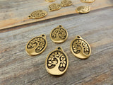 Bird in a Tree pendants by Tierracast in antique gold - 26mm tall large charm drops! Lovely for pendants - Double sided drops!