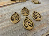 BIRD in a Tree PENDANTS, Tierracast, Brass, 26mm Large Yoga Charms, Tree Drops, Double Sided,  Tierra Cast Meditation Jewelry