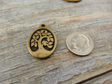 BIRD in a Tree PENDANTS, Tierracast, Brass, 26mm Large Yoga Charms, Tree Drops, Double Sided,  Tierra Cast Meditation Jewelry