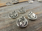 Earth Charm Drops Antique Silver TierraCast Double Sided Pendants, Planet Earth with Continents, Earth Drop, Tierra Cast, Earth Day Charms,