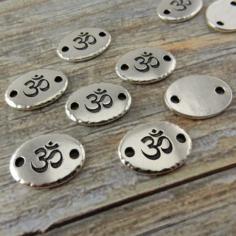 TierraCast Om Links, Om Antique Silver, Rivetable, Focal Link, Leather Findings, Yoga Charms for Meditation Wrap Bracelets, Bar Pendant