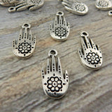 TierraCast Henna Hand, Antique Silver Henna Hand Drop Charms, Tribal Hand Charm, Tierra Cast Pewter, Metal Charms,