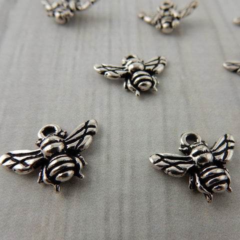 TierraCast BEE CHARMS Antique Silver / Honeybee Charm 15mm Double Sided Honey Bee Charm / Garden Charms / Gift for Crafter /  DIT Gift