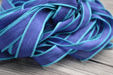 INDIGO WAVES Silk Ribbons, Qty 5, Crinkle Silk Ribbon, Hand Dyed Silk Wraps, Blue Ribbons, Great for Jewelry Making and Crafts